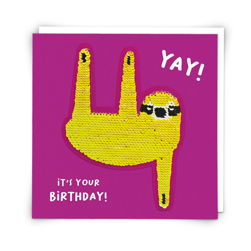 Shine - Sequin Sloth ‘Yay! It’s Your Birthday’ Card & Peel Off Patch