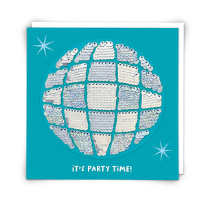 Shine - Sequin Disco Ball ‘It’s Party Time’ Card & Peel Off Patch