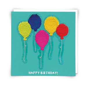 Shine - Sequin Balloons ‘Happy Birthday’ Card & Peel Off Patch
