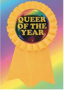 XXX-Boogaloo Stu - Queer of The Year Card and badge