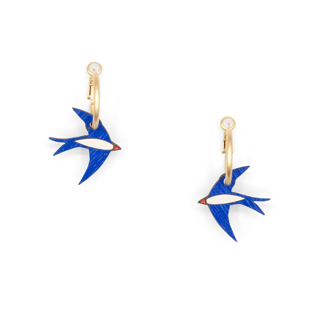 Materia Rica - Navy Blue Swallow Hoop Earrings